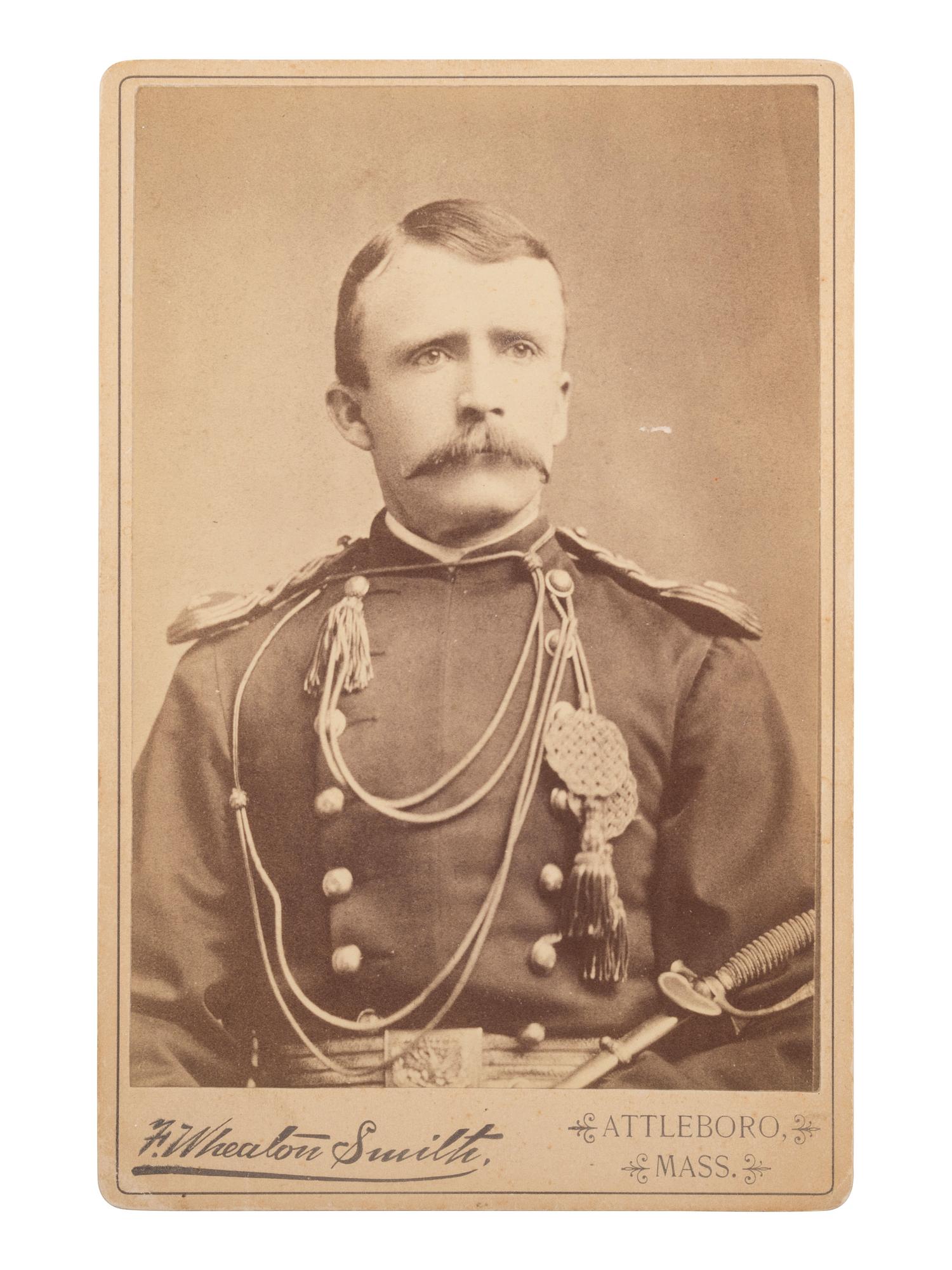[LATE INDIAN WARS]. SMITH, F. Wheaton, photographer. Cabinet card attributed as Captain John G. Bourke. Attleboro, MA.