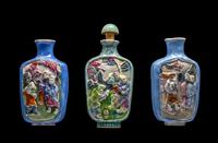 RELEASED TO MUSEUM - Three Chinese Famille Rose Molded Porcelain Snuff Bottles