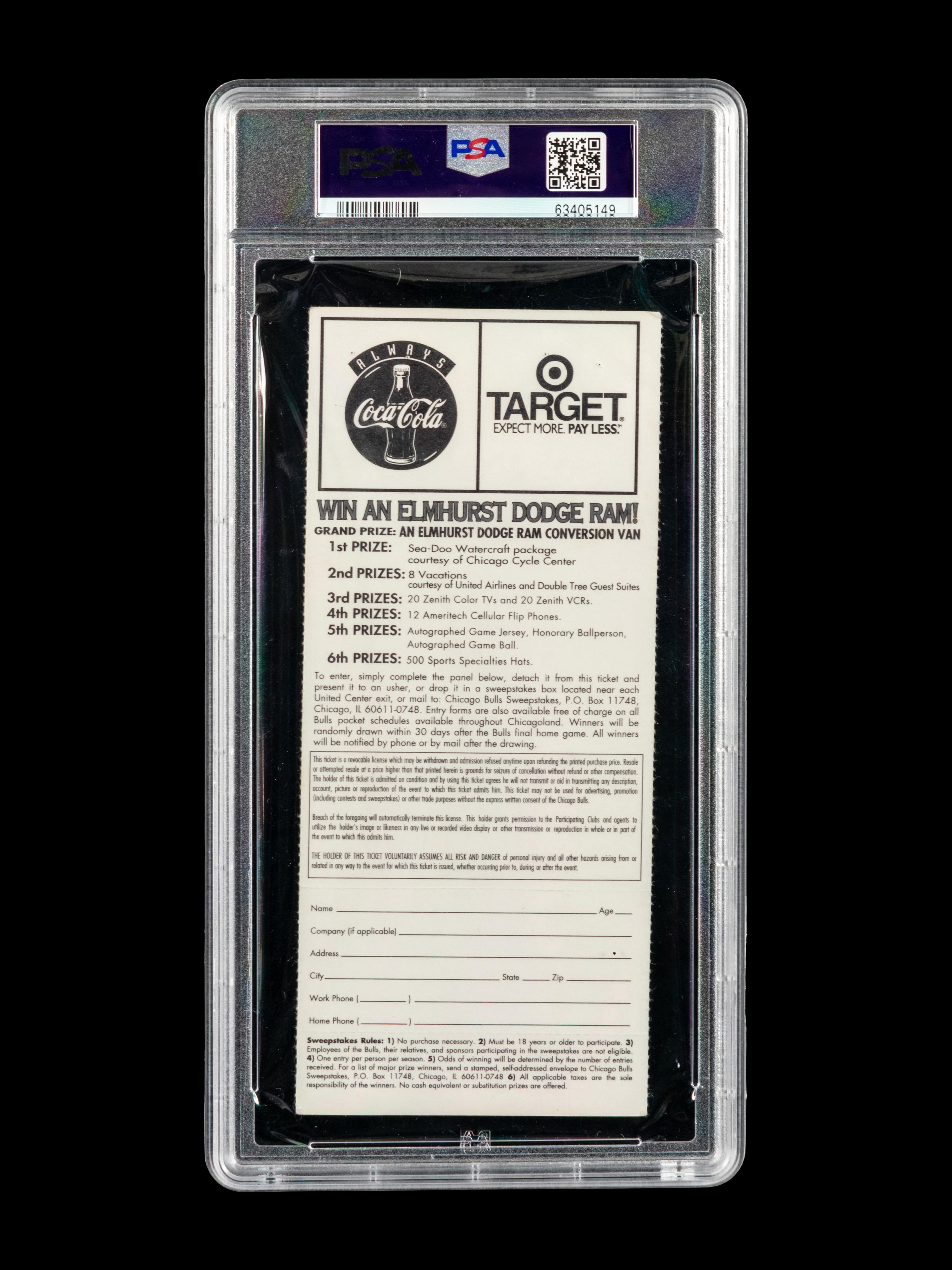 An Exceptionally Rare December 17, 1996 Chicago Bulls vs. Los Angeles Lakers Full Ticket From The First Game Between Michael Jordan and Kobe Bryant (PSA Population of Four),