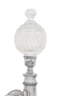 A Pair of Sheffield Silver-Plate and Cut-Glass Argand Lamps