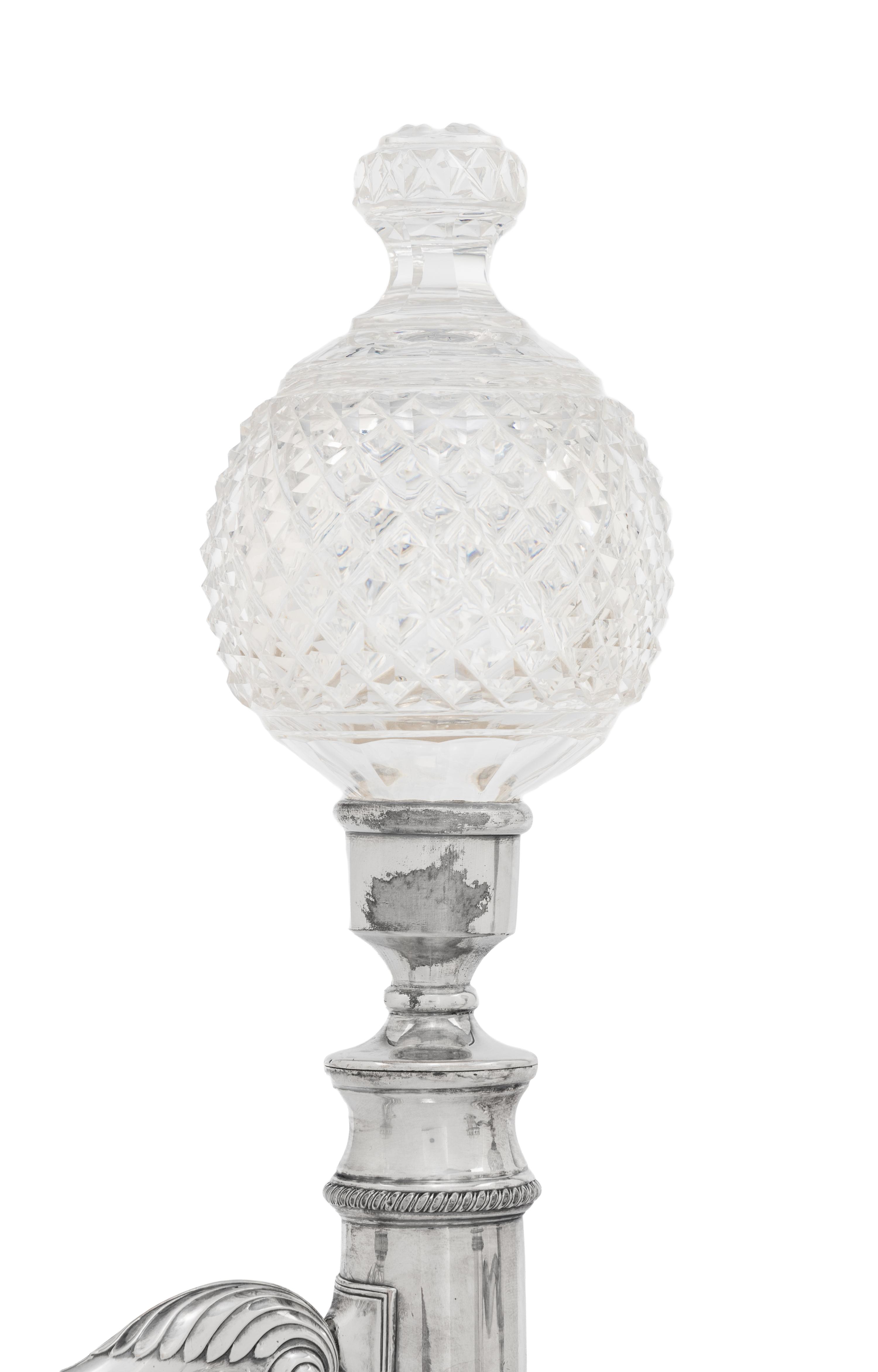 A Pair of Sheffield Silver-Plate and Cut-Glass Argand Lamps