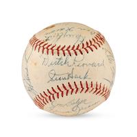 A 1955 Chicago Cubs Team Signed Autograph Baseball Including Early Career Ernie Banks Signature