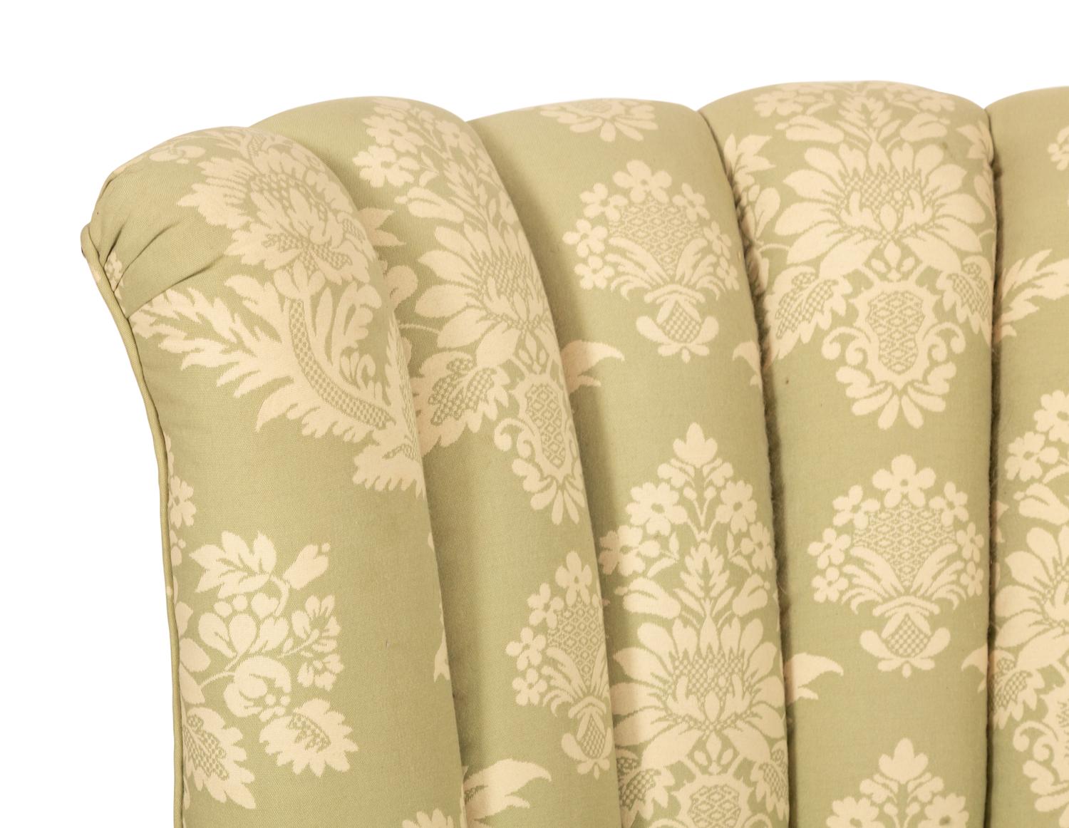 A Green and White Channel Upholstered Mahogany Armchair