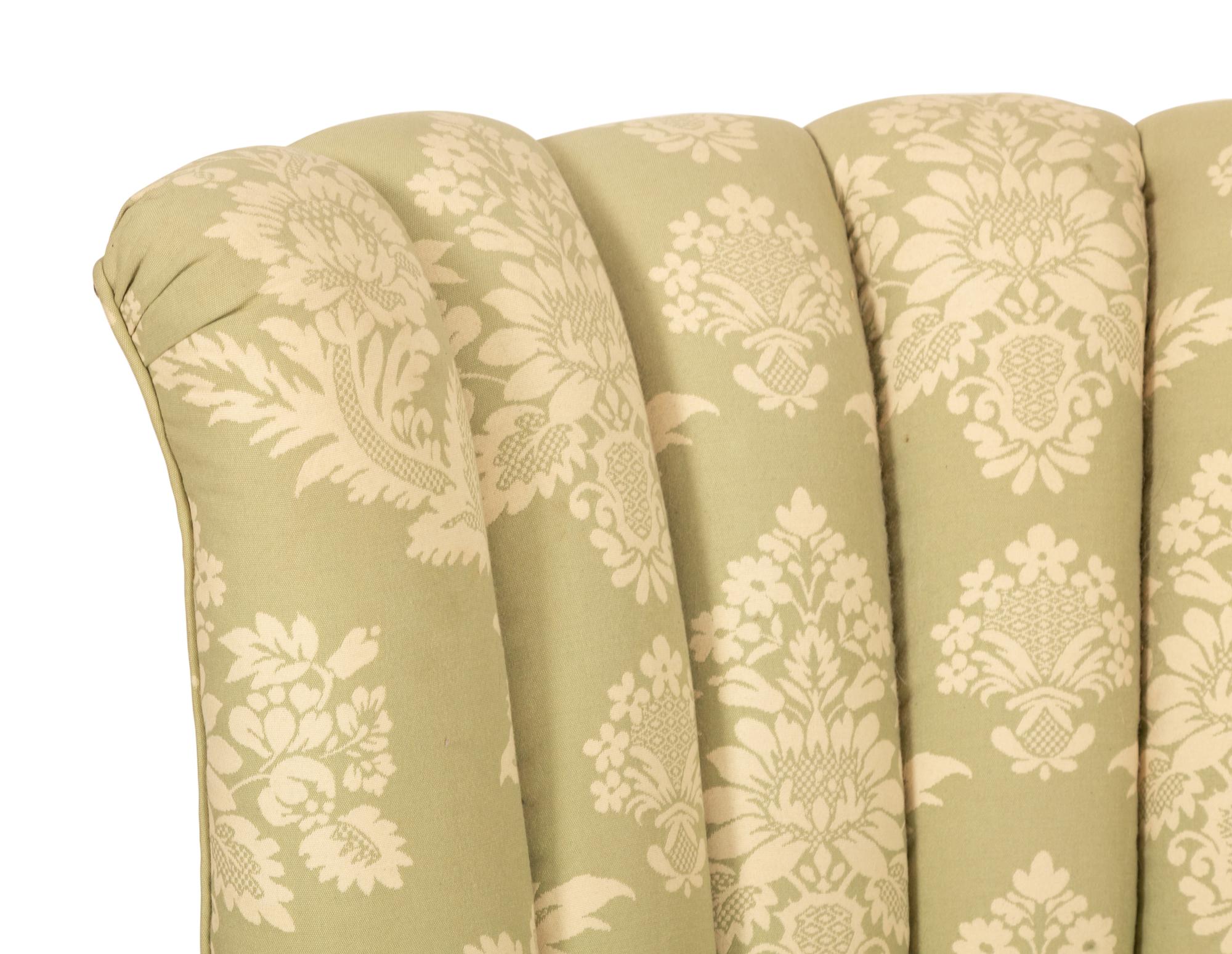 A Green and White Channel Upholstered Mahogany Armchair