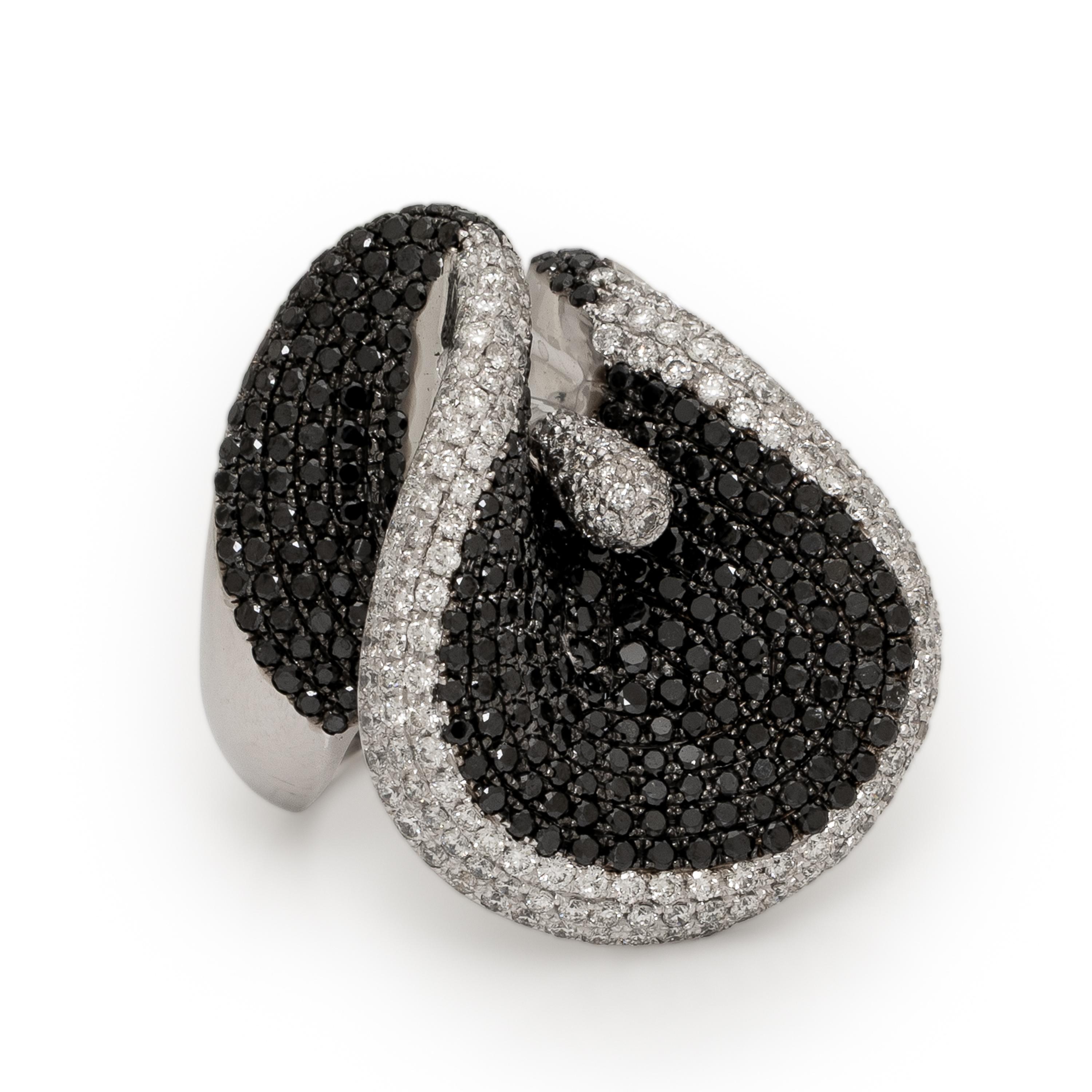Yvel, Black Diamond, Diamond, and White Gold Calla Lily Ring