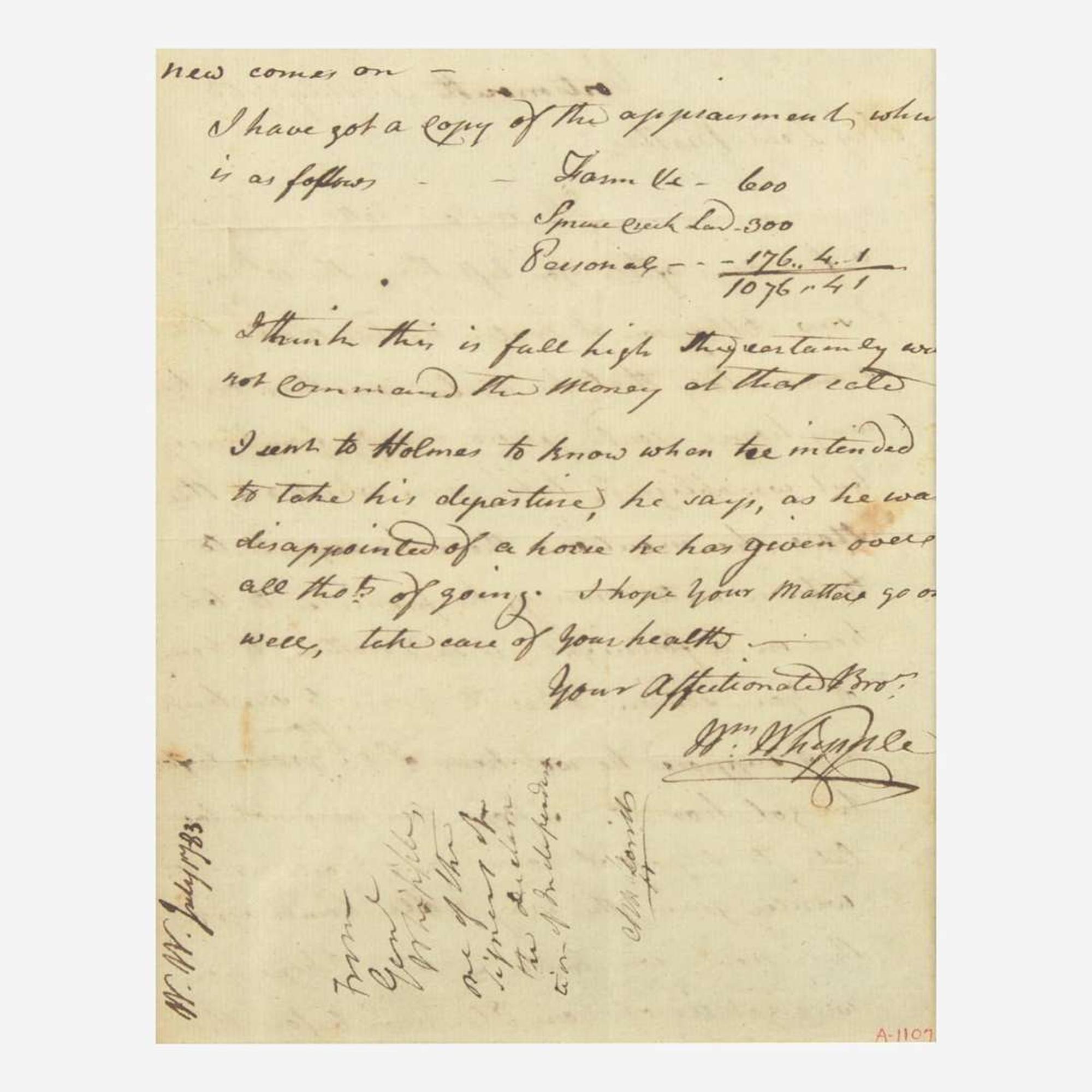 [Declaration of Independence] [New Hampshire] Whipple, William Autograph Letter, signed