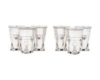 A Set of Six Georg Jensen Silver and Moonstone Mounted Beakers