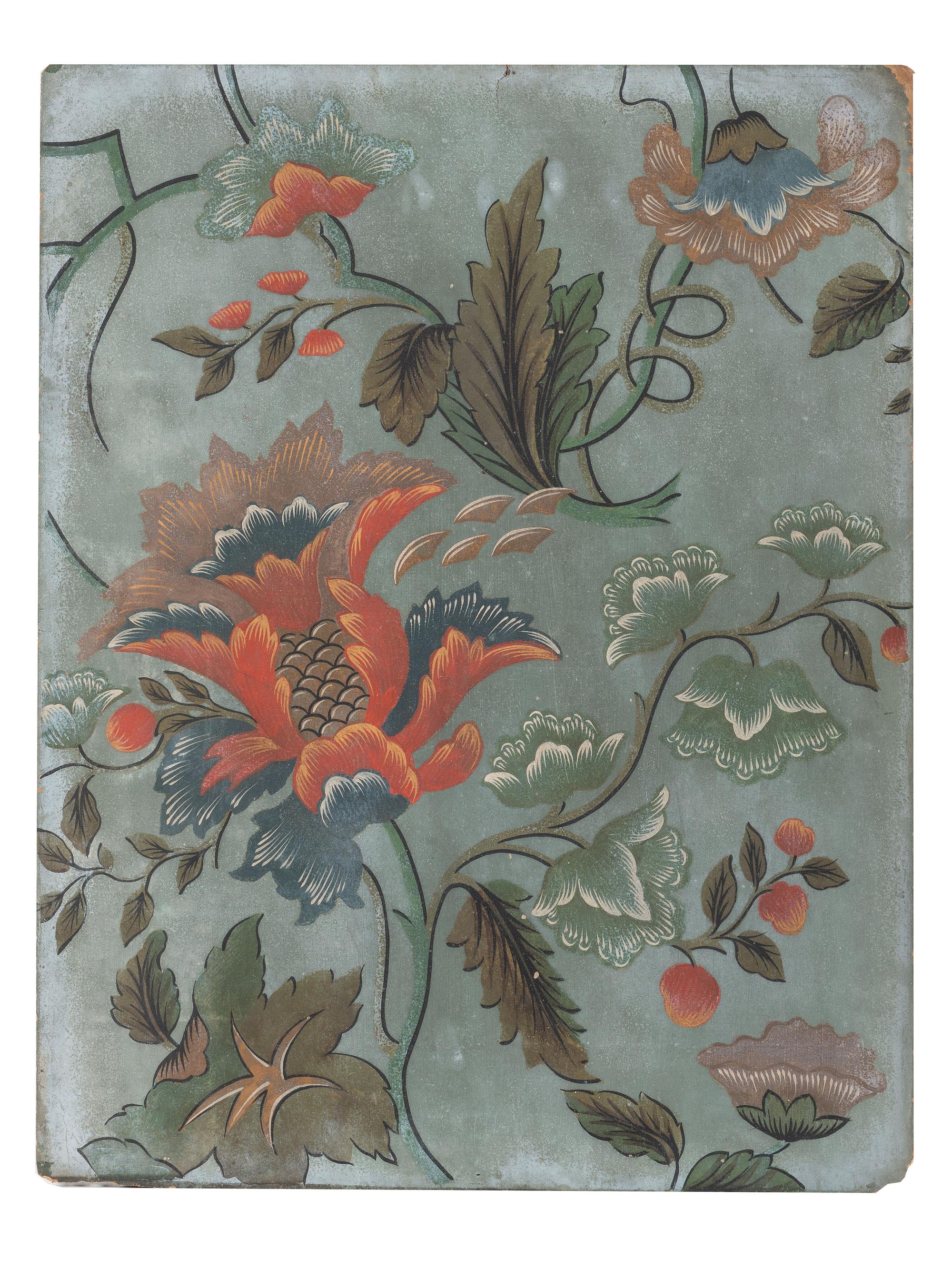 Five Continental Hand Painted Floral Wall Paper Panels