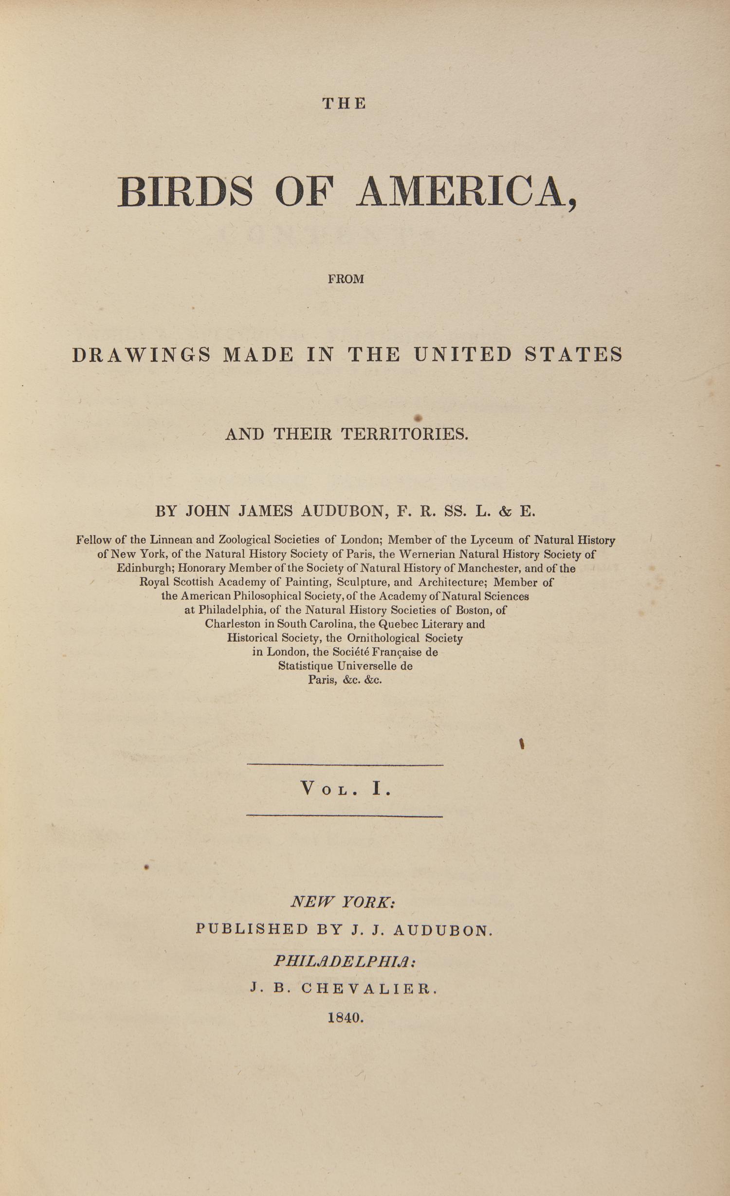 [Natural History] Audubon, John James. The Birds of America, From Drawings Made in the United States and Their Territories