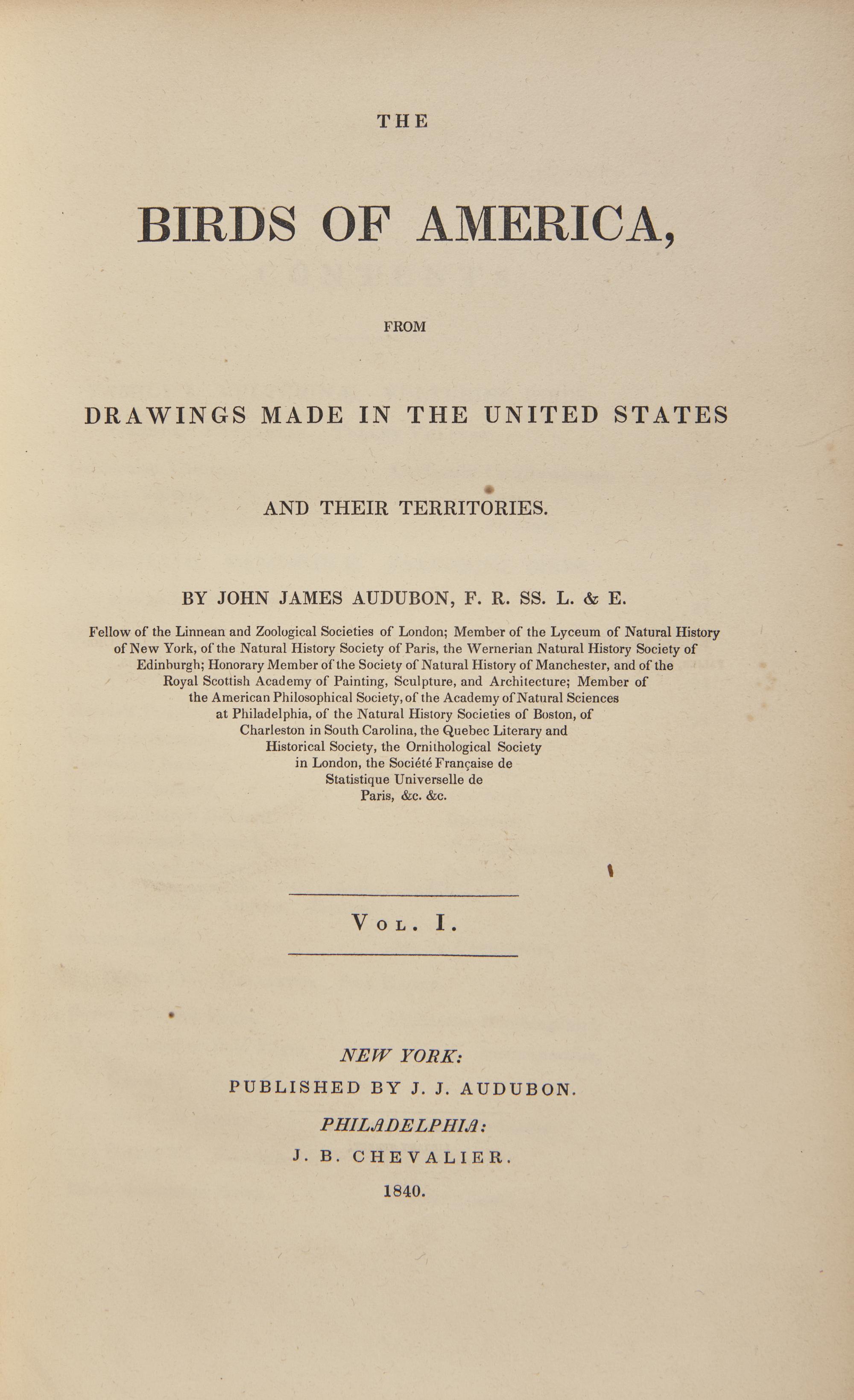 [Natural History] Audubon, John James. The Birds of America, From Drawings Made in the United States and Their Territories