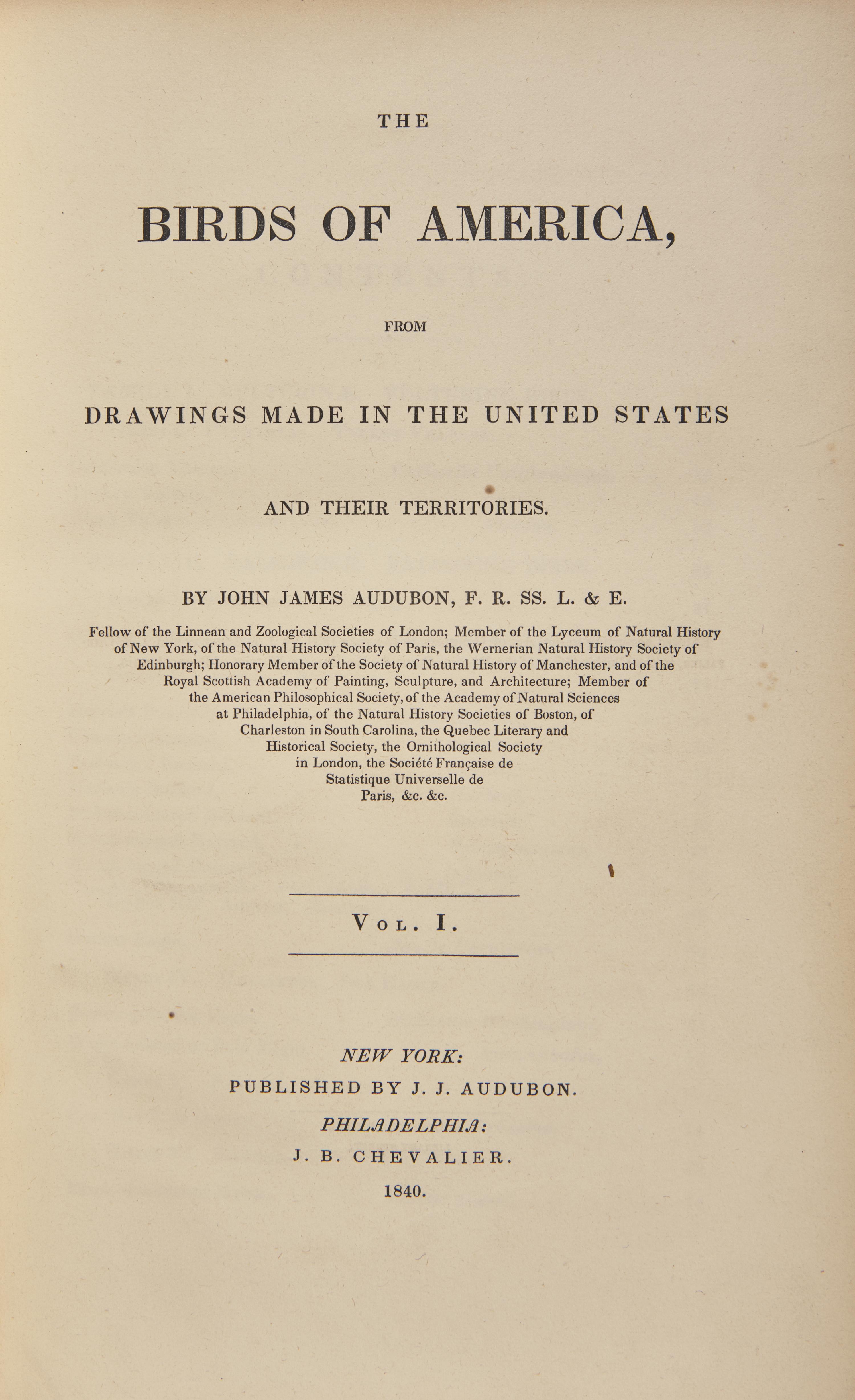 [Natural History] Audubon, John James. The Birds of America, From Drawings Made in the United States and Their Territories