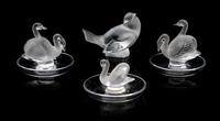 Four Lalique Bird Figures Height of tallest 3 1/4 inches