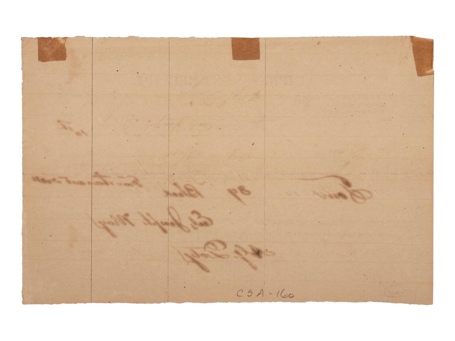 [CIVIL WAR]. "Impressment Receipt" for identified enslaved man. Macon, Mississippi, 11 Feb. 1865.