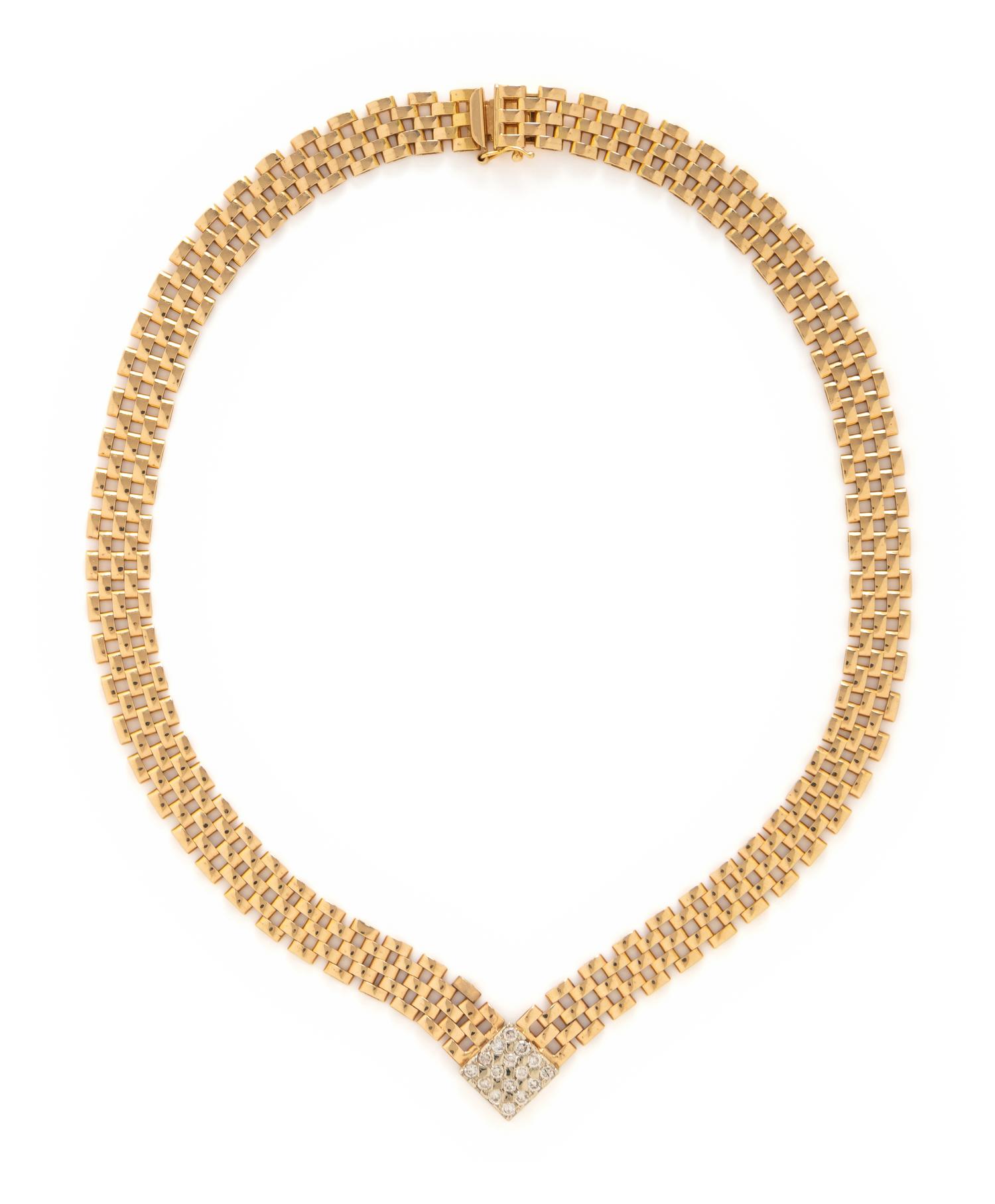DIAMOND AND GOLD BRICK LINK NECKLACE