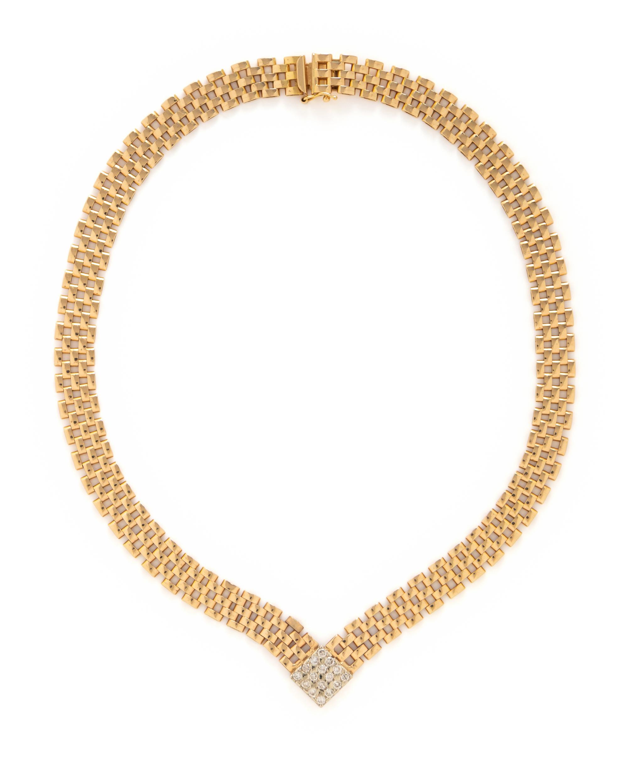 DIAMOND AND GOLD BRICK LINK NECKLACE