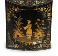 A Pair of English Black and Gilt Chinoiserie Decorated Tole Tea Canisters