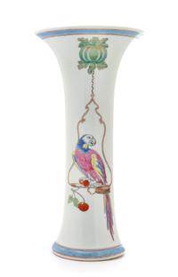 A Chinese Export Famille Rose 'Perching Parrot' Beaker Vase