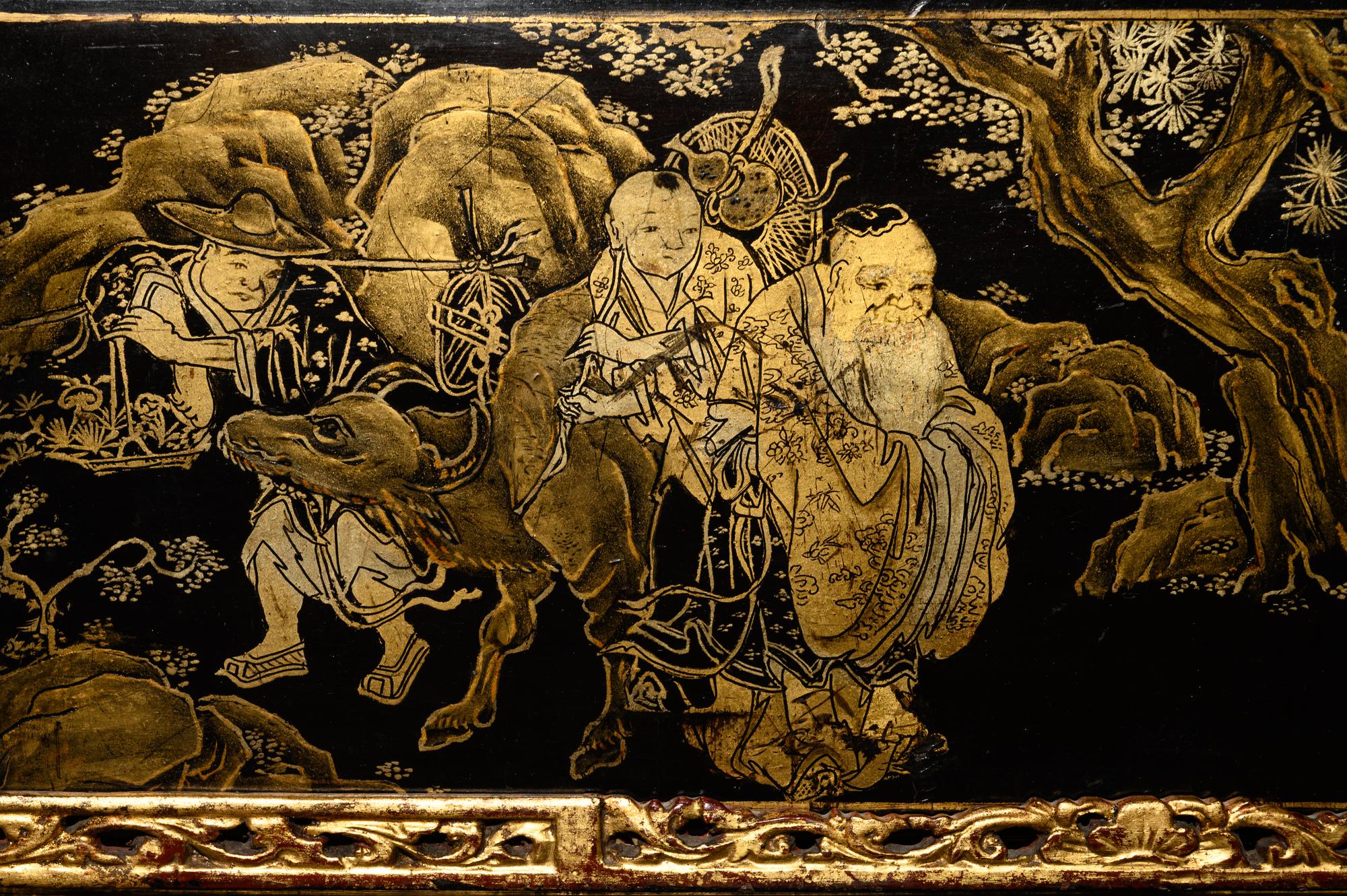 Two Gilt Decorated Black Lacquer Covered Boxes