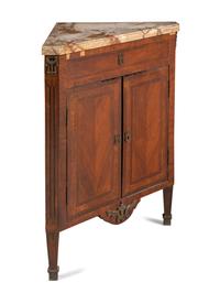 A Pair of Louis XVI Gilt Bronze Mounted Marble-Top Corner Cabinets