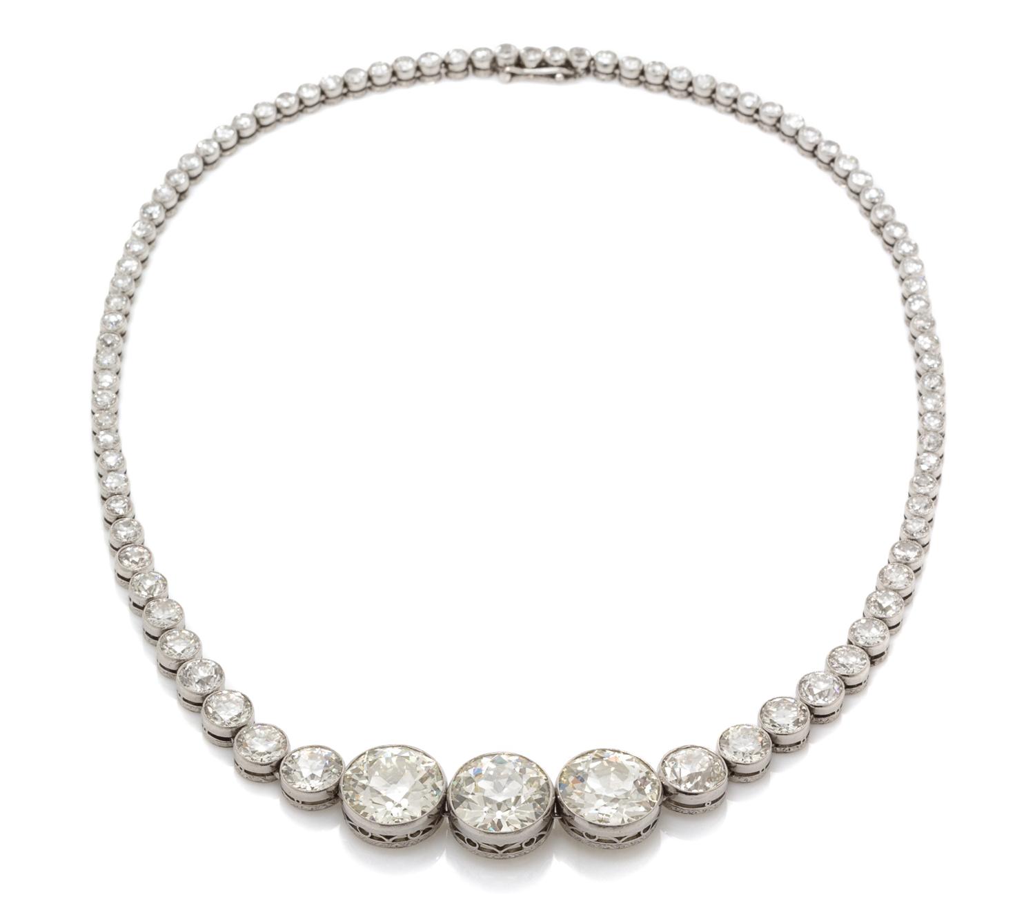 An Important Platinum and Diamond Graduated Line Necklace, 29.30 dwts.