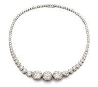 An Important Platinum and Diamond Graduated Line Necklace, 29.30 dwts.