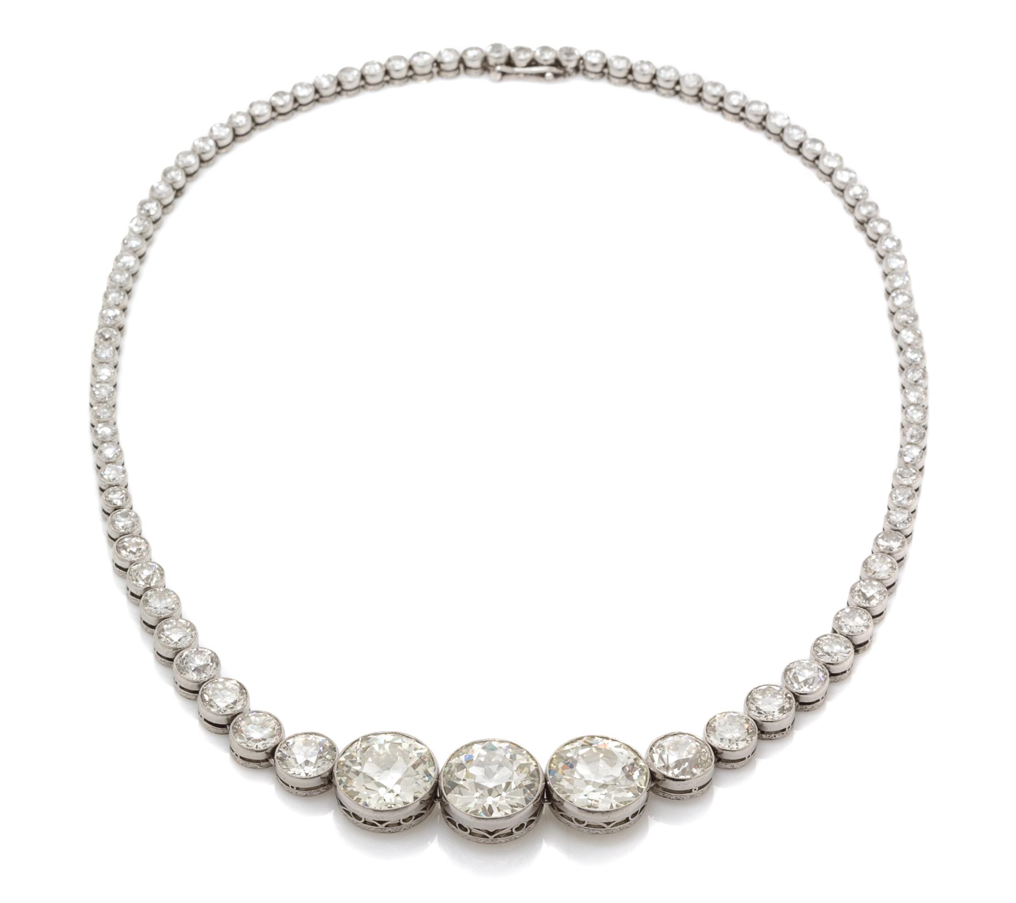 An Important Platinum and Diamond Graduated Line Necklace, 29.30 dwts.