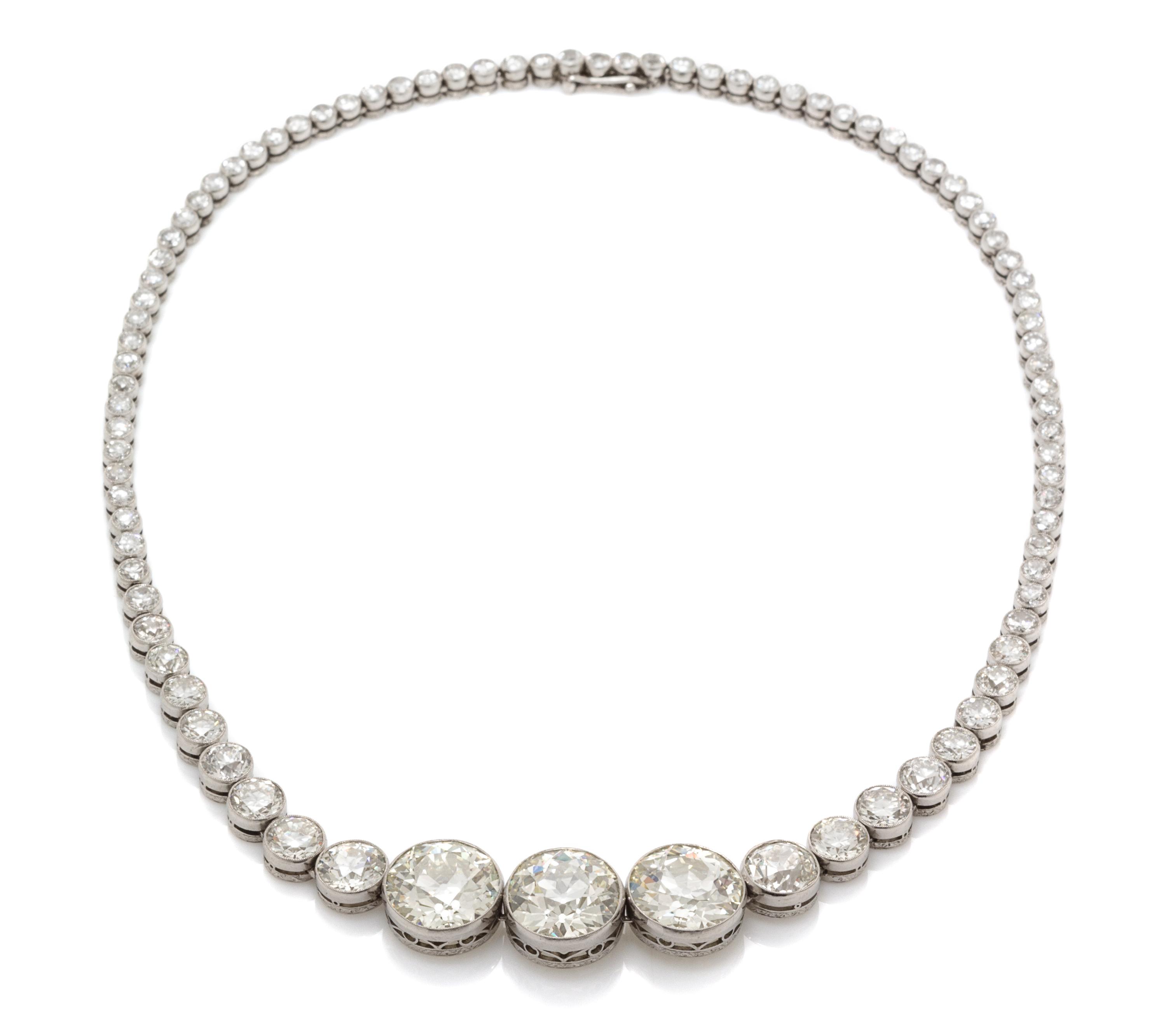 An Important Platinum and Diamond Graduated Line Necklace, 29.30 dwts.
