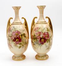 A Pair of Royal Worcester Porcelain Vases Height 10 3/4 inches. — 1912