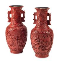 A Pair of Chinese Carved Red Lacquer Vases