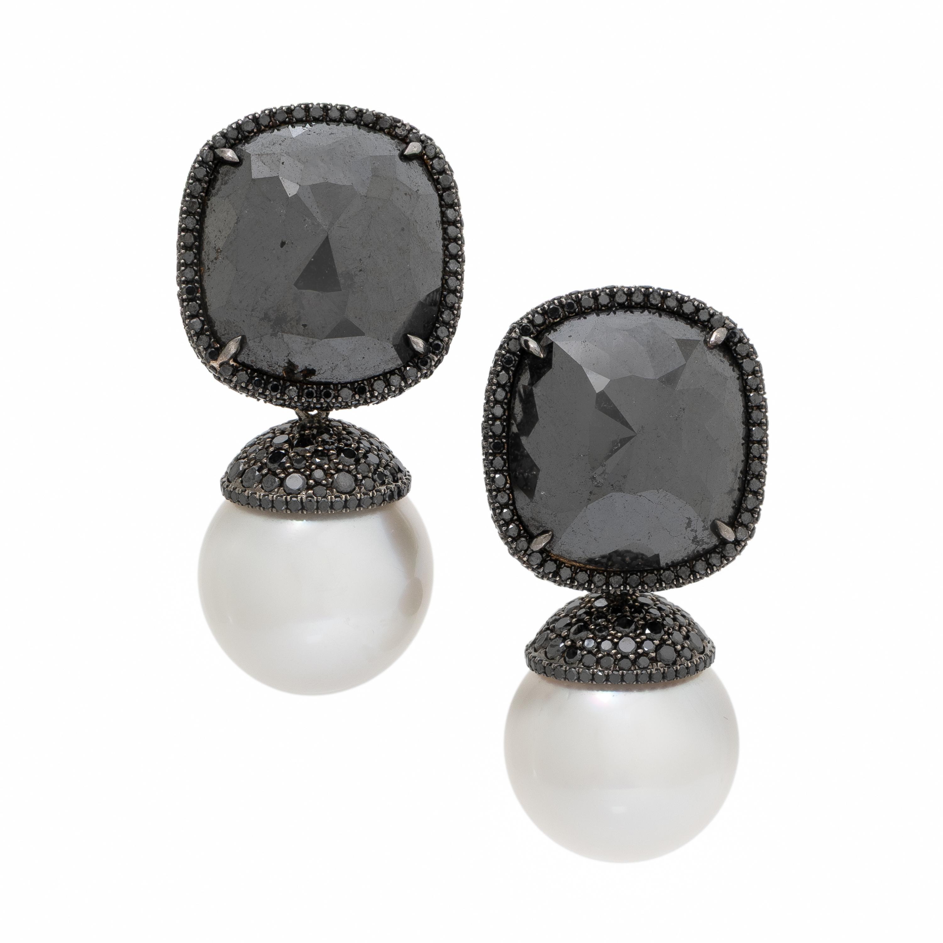 Mish, Cultured Pearl and Black Diamond Earrings