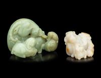 Two Chinese Jade 'Three Rams' Figural Groups