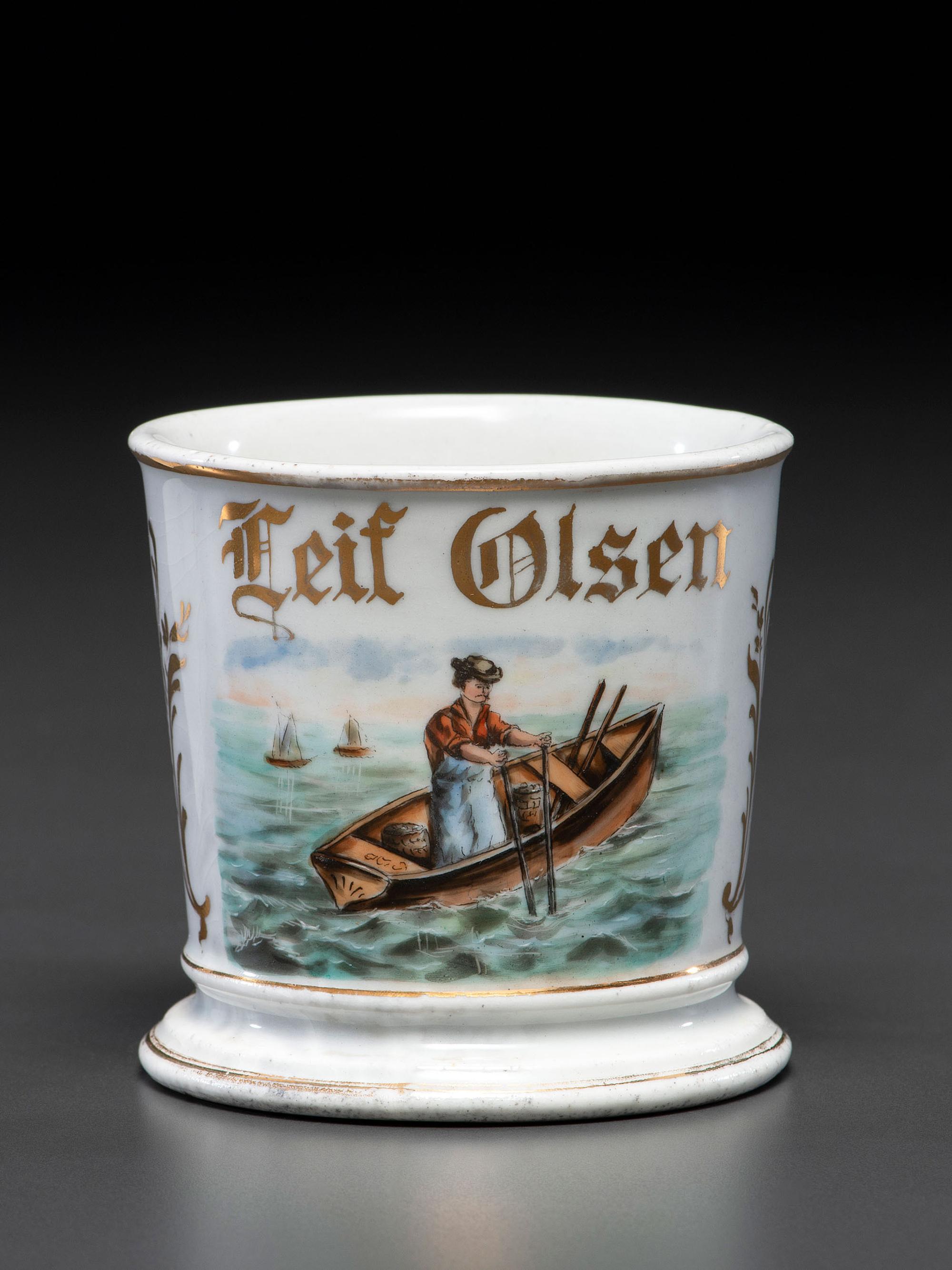 A Crab Fisherman's Porcelain Occupational Shaving Mug
