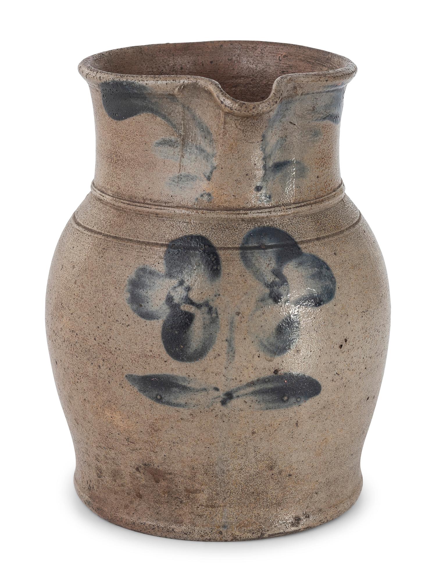 Three Cobalt Decorated Stoneware Pitchers