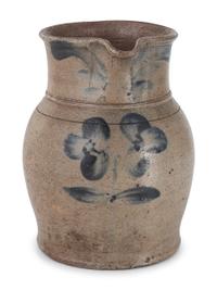 Three Cobalt Decorated Stoneware Pitchers