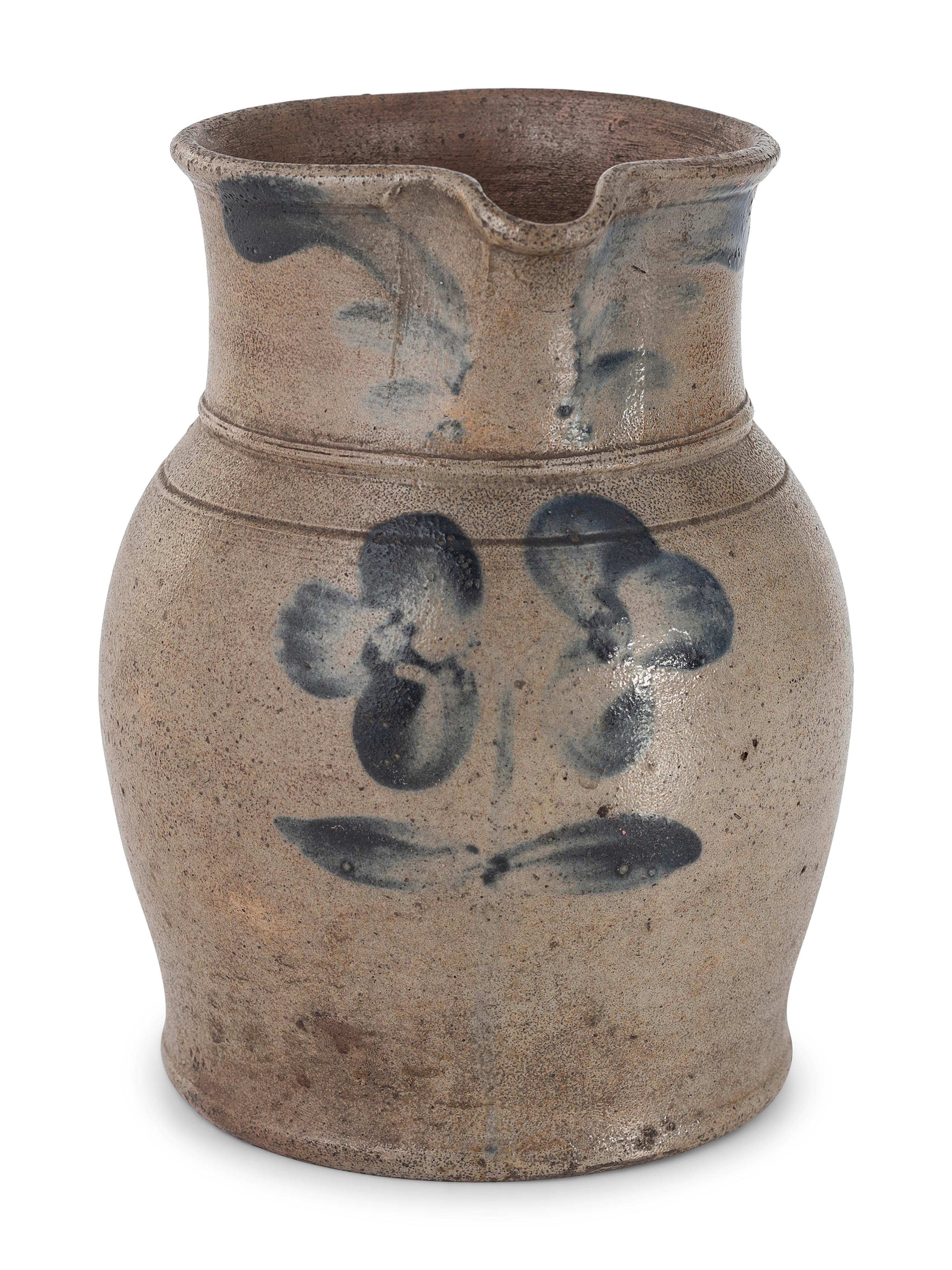 Three Cobalt Decorated Stoneware Pitchers