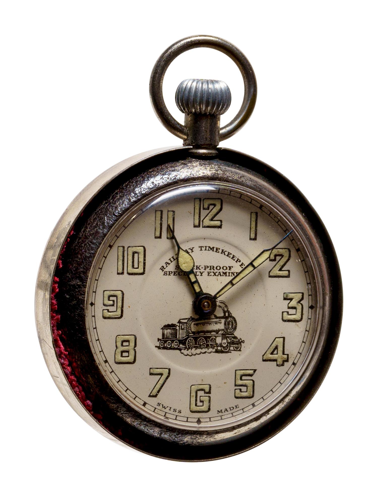 A Railroad Pocket Watch-Inset Blackthorn Walking Stick