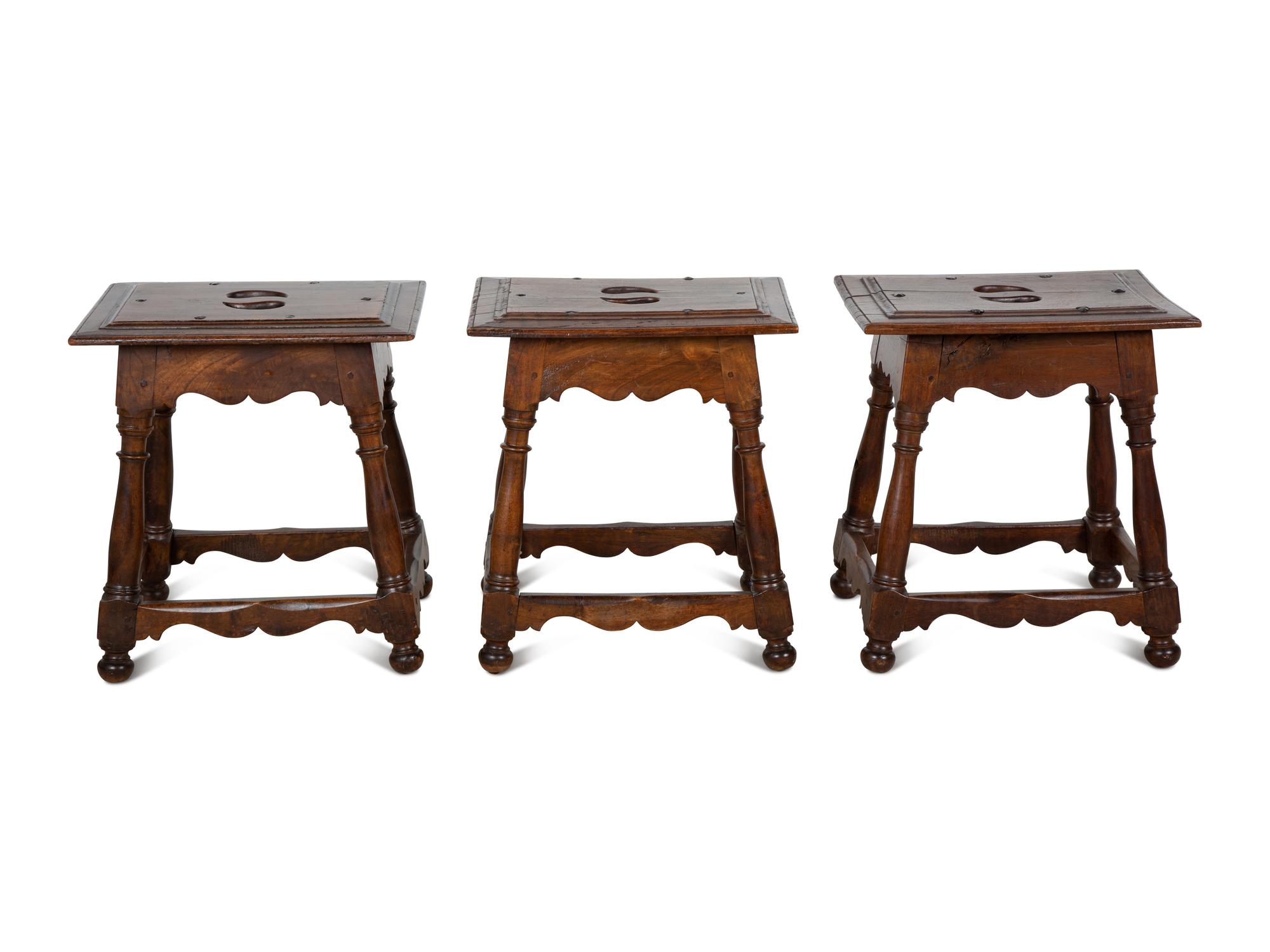 Three Italian Baroque Style Walnut Stools