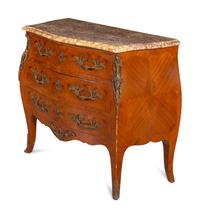 A Louis XV Style Gilt Bronze Mounted Marquetry Marble-Top Commode