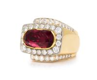 A Bicolor Gold, Burmese Spinel and Diamond Ring, 17.90 dwts.