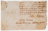 Adams, John (1735-1826). Partial autograph note signed ("John Adams"), Philadelphia, 16 December 1799.