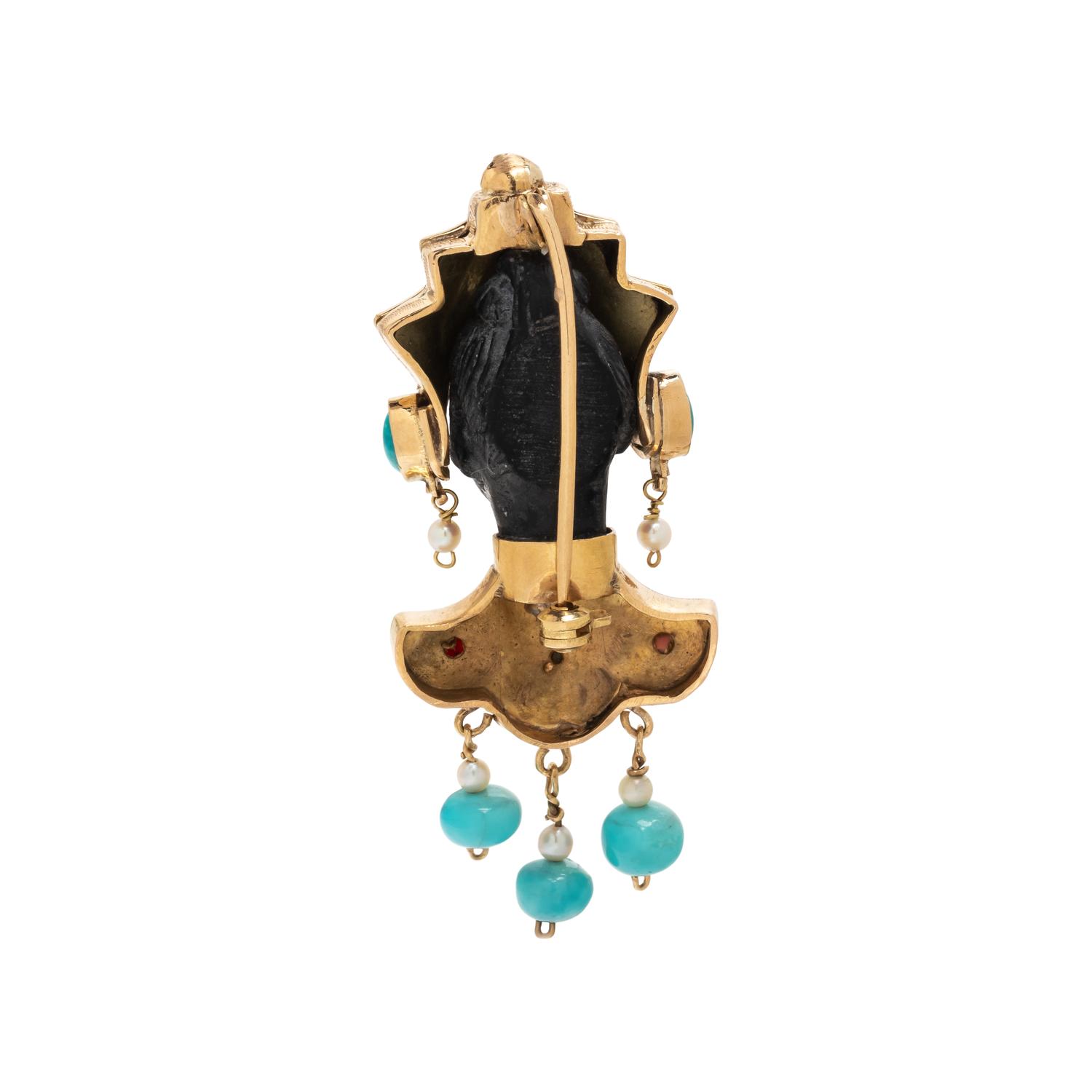 YELLOW GOLD AND MULTIGEM BROOCH