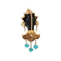 YELLOW GOLD AND MULTIGEM BROOCH
