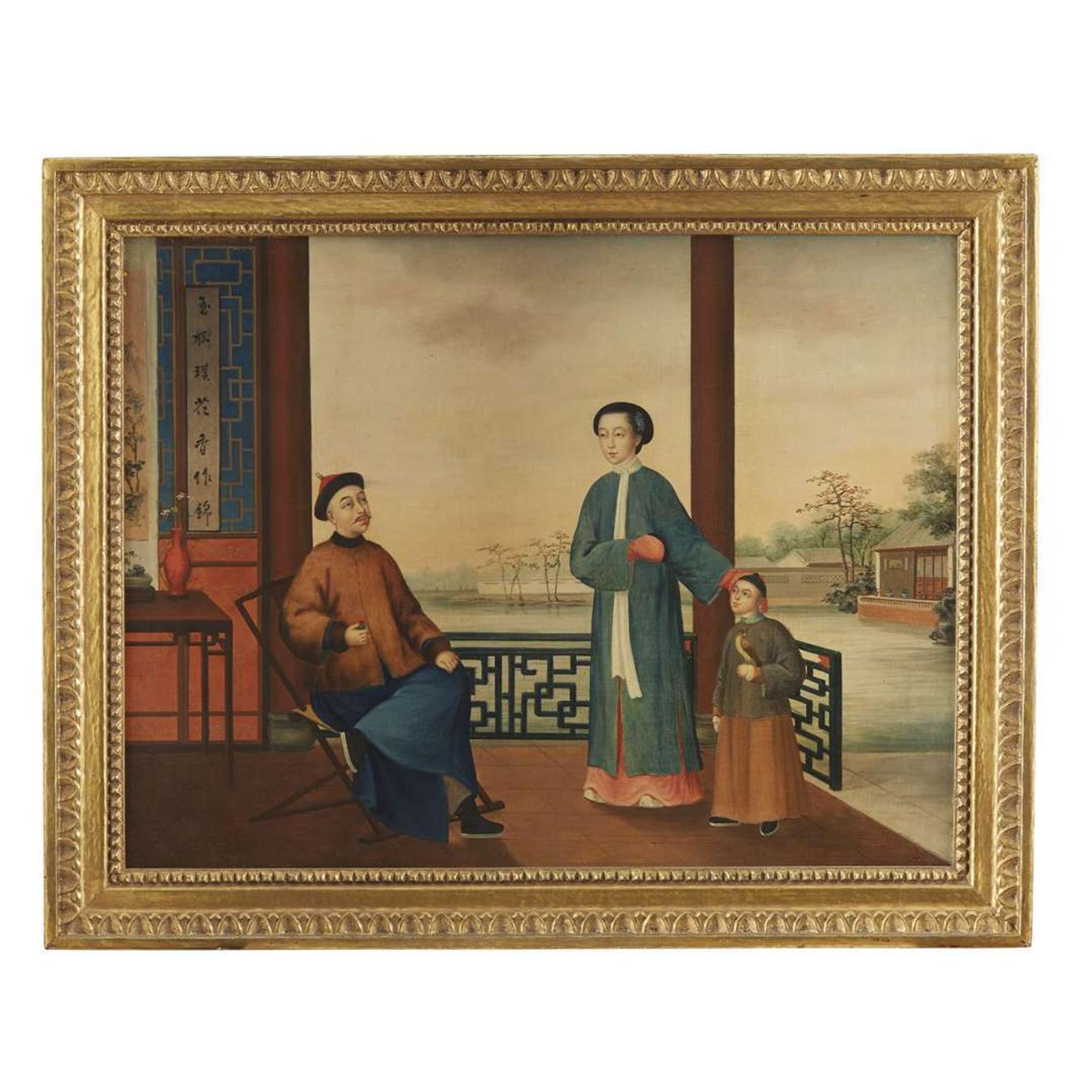Chinese School 19th century Two views of figures in pavilions