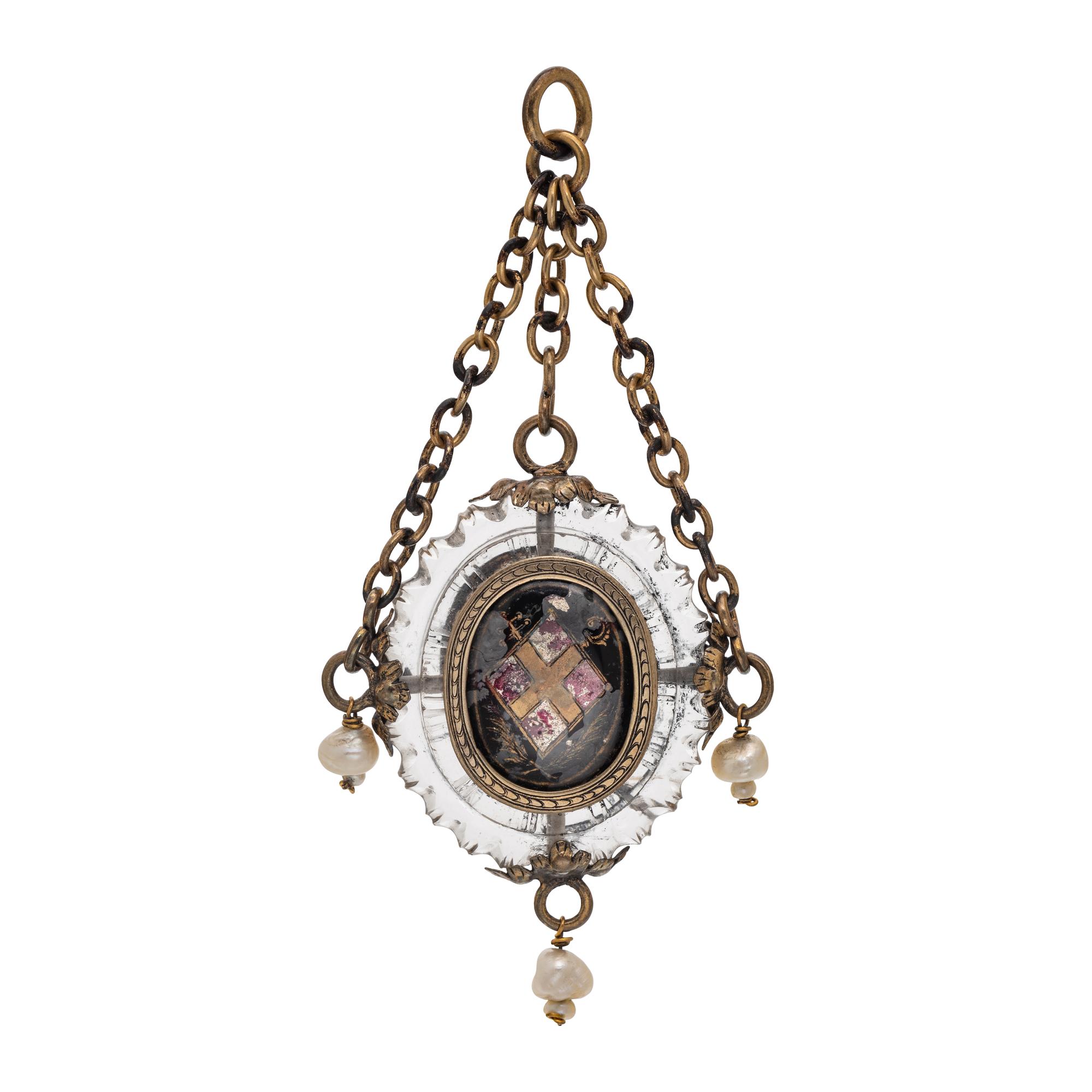 RENAISSANCE, SILVER-GILT, ROCK CRYSTAL, ENAMEL AND PEARL PENDANT