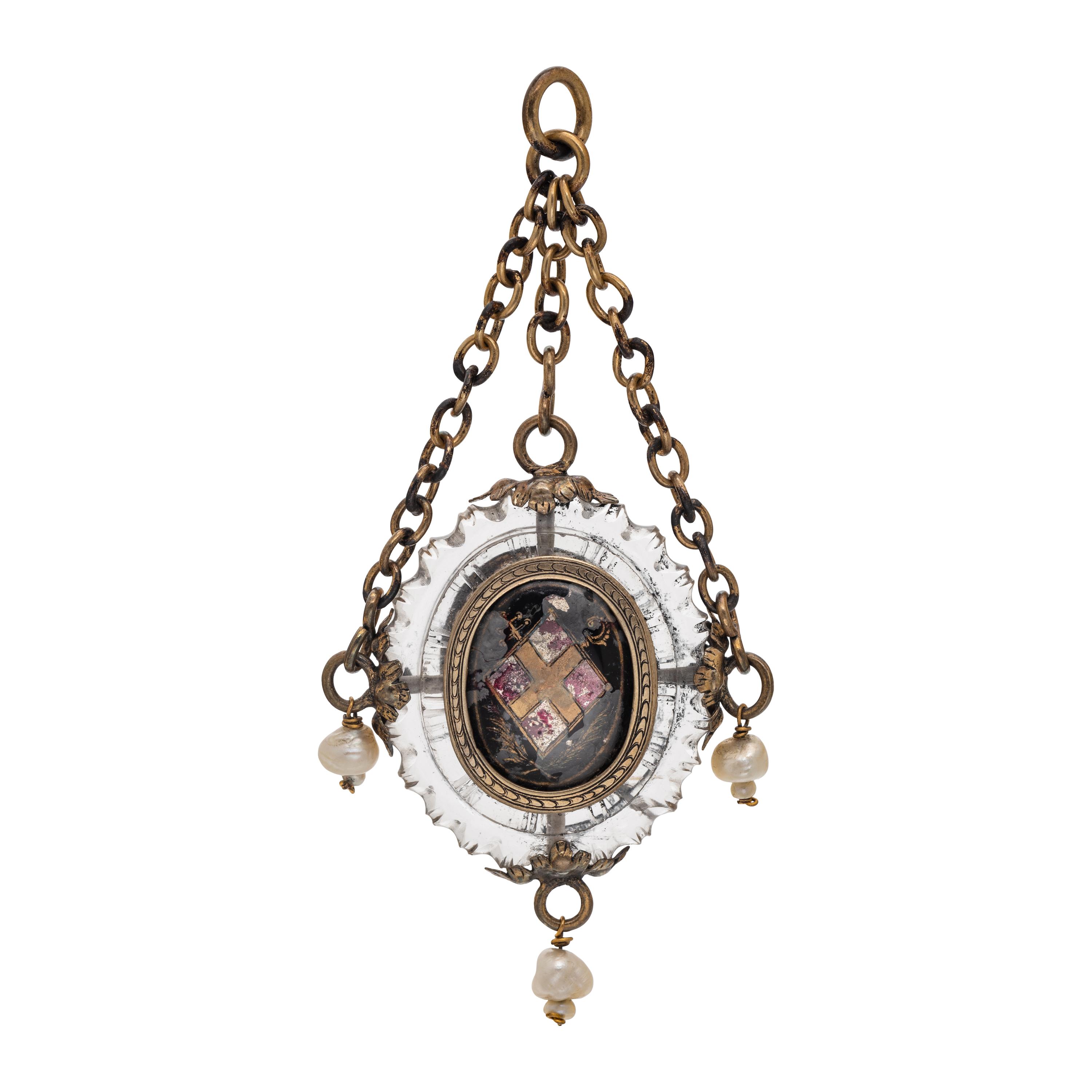 RENAISSANCE, SILVER-GILT, ROCK CRYSTAL, ENAMEL AND PEARL PENDANT
