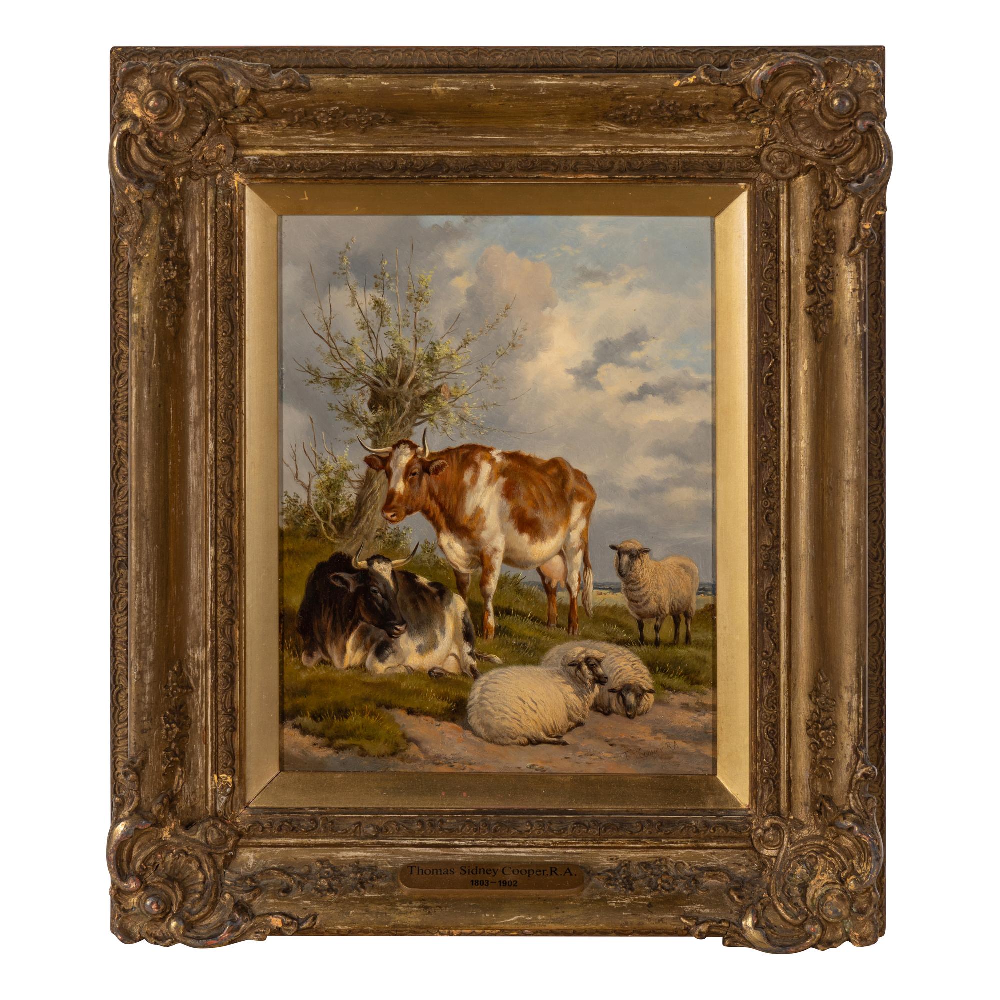 Thomas Sidney Cooper (British, 1803–1902) — Sheep and Cattle Resting in a Meadow