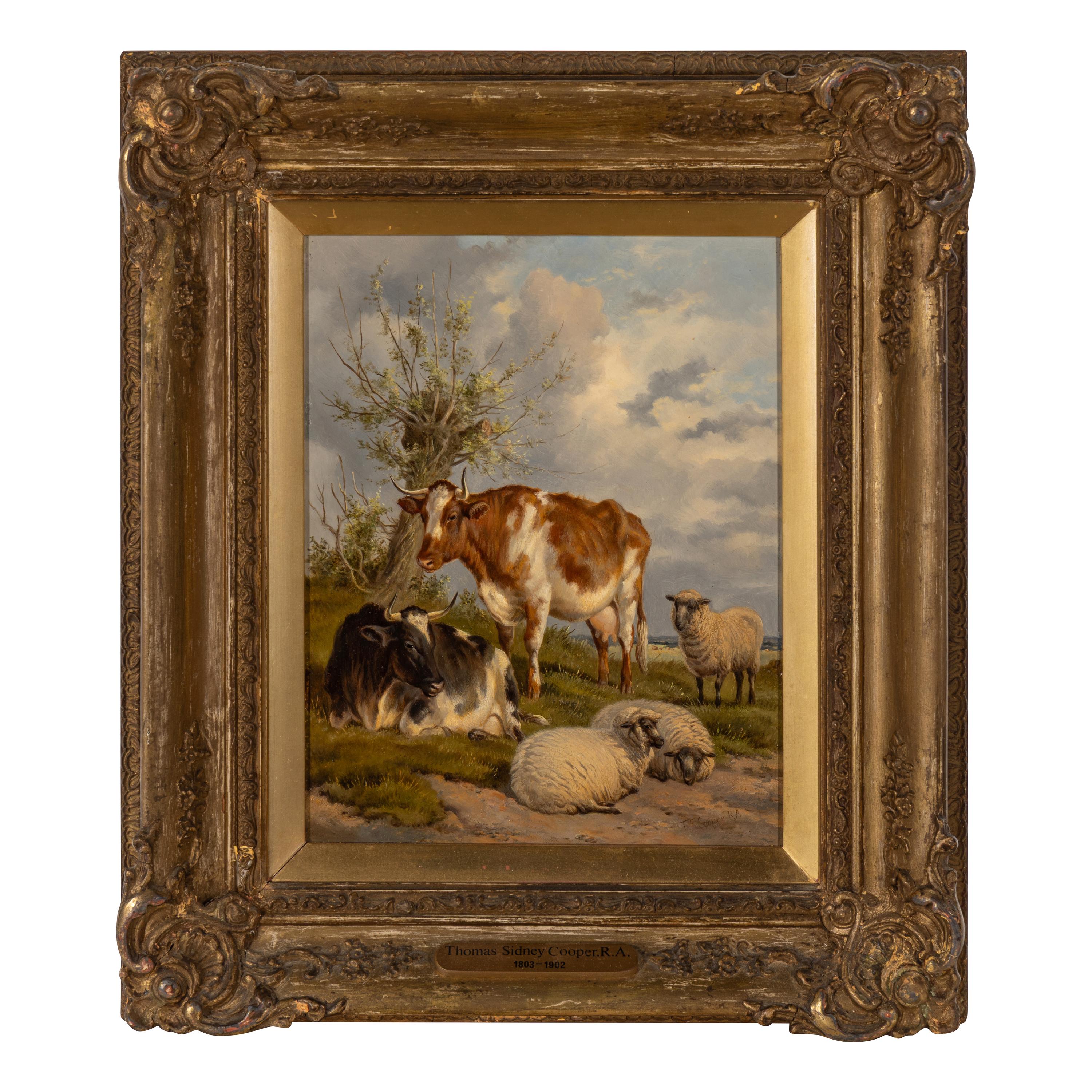 Thomas Sidney Cooper (British, 1803–1902) — Sheep and Cattle Resting in a Meadow