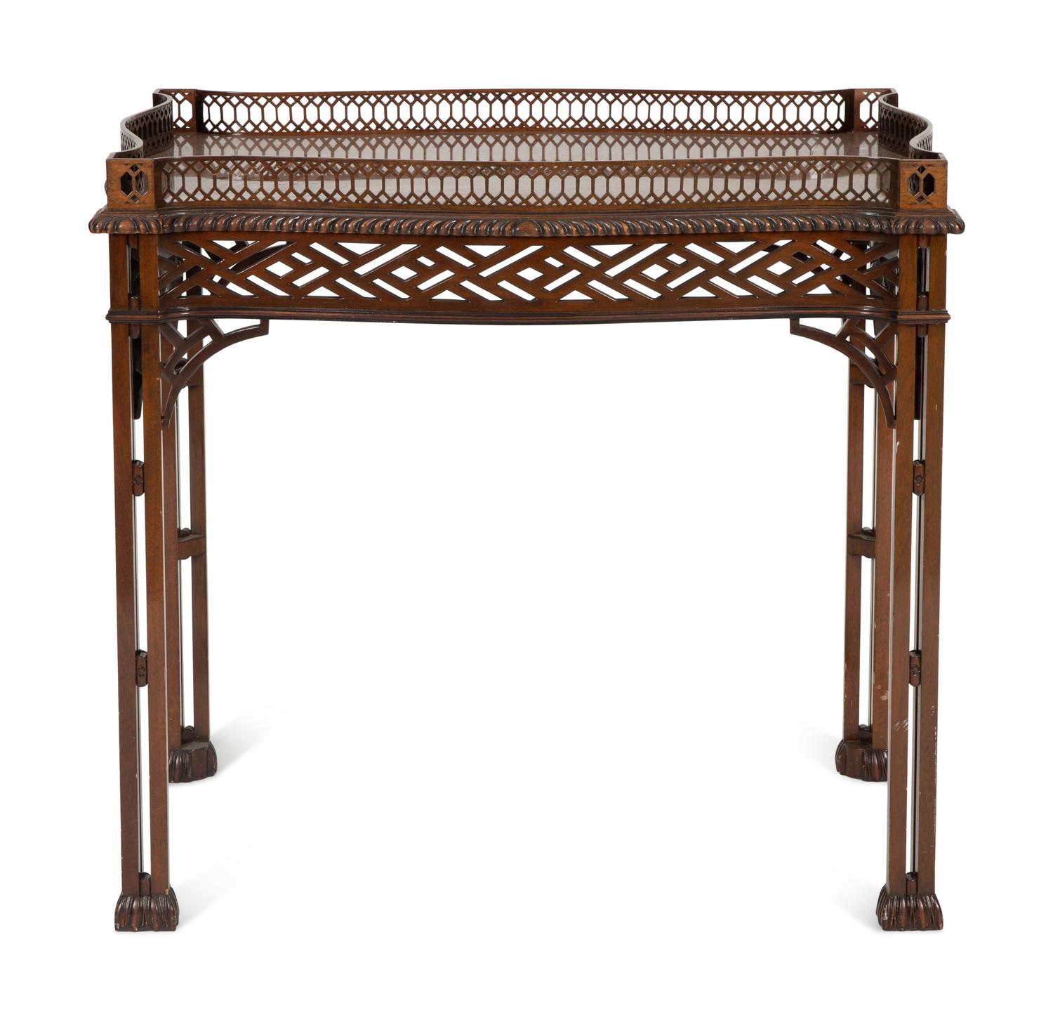 A George III Style Mahogany Tea Table with Pierced Gallery Top