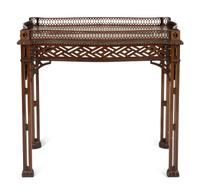 A George III Style Mahogany Tea Table with Pierced Gallery Top