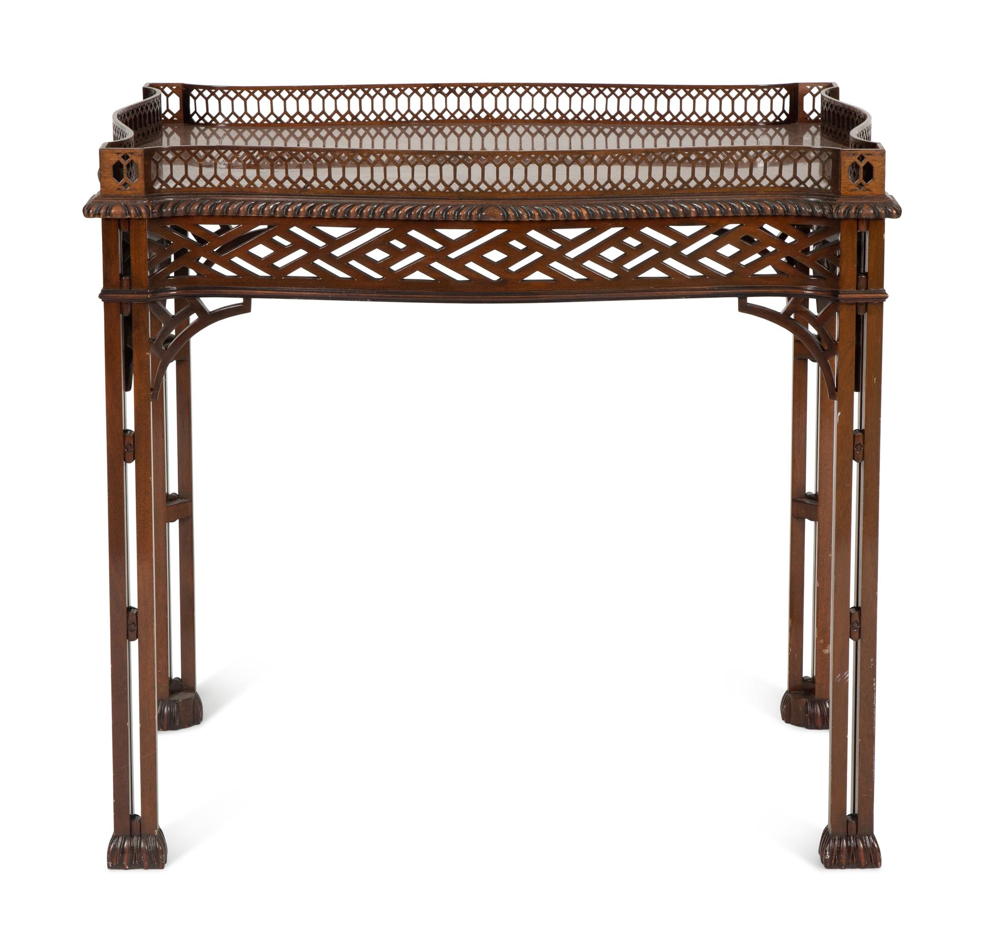 A George III Style Mahogany Tea Table with Pierced Gallery Top
